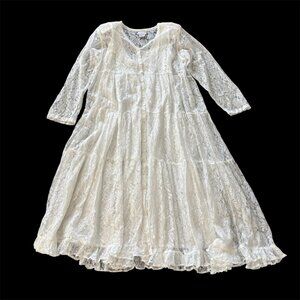 VTG Lace Coquette Maxi Dress Fairycore Boho Festival Tiered Dress